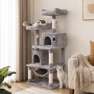 Szürke több szintes macskabútor 145 cm magas kivitelben