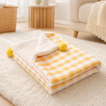 Puha plüss takaró sárga kockás mintával 100×78 cm-es