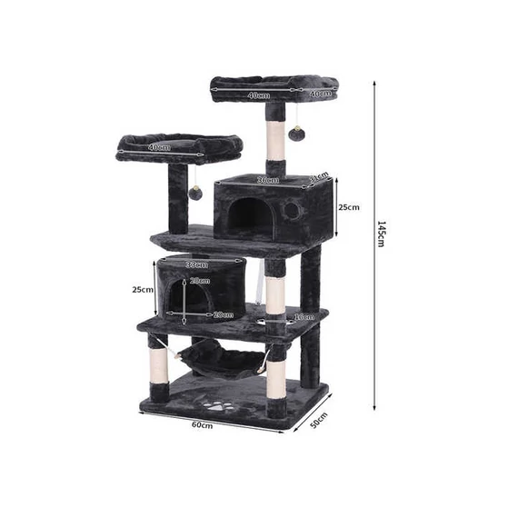 Macskabútor több szintes - 145 cm - szürke
