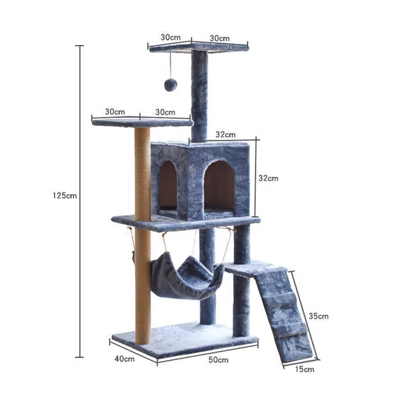 Macskabútor több szintes - 125 cm - szürke