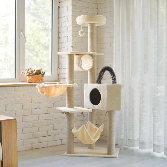 Macskabútor több szintes - 160 cm - bézs